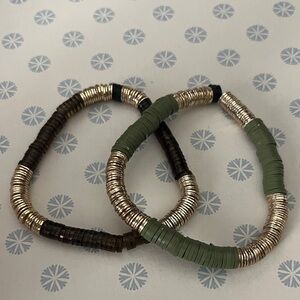 Elegant Silver and Green Beaded Bracelet Set